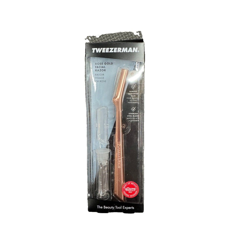 (A2) Tweezerman 1025-R Rose Gold Facial Razor + 3 Replacement Blades NEW